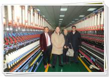 中國工程院院士姚穆（左三）、中國紡織工業(yè)聯(lián)合會副會長高勇（左二）、中國紡織機械器材工業(yè)協(xié)會理事長王樹田（右一）與同和公司崔桂生董事長（左一）在同和鑒定會設(shè)備測試現(xiàn)場